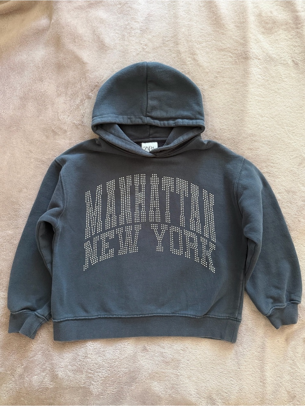 Zara Dark Gray Studded "Manhattan New York" Kids Hoodie Size 9-10